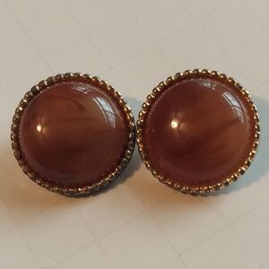Vtg Ellen Designs Signed button style clip on brown and gold earrings